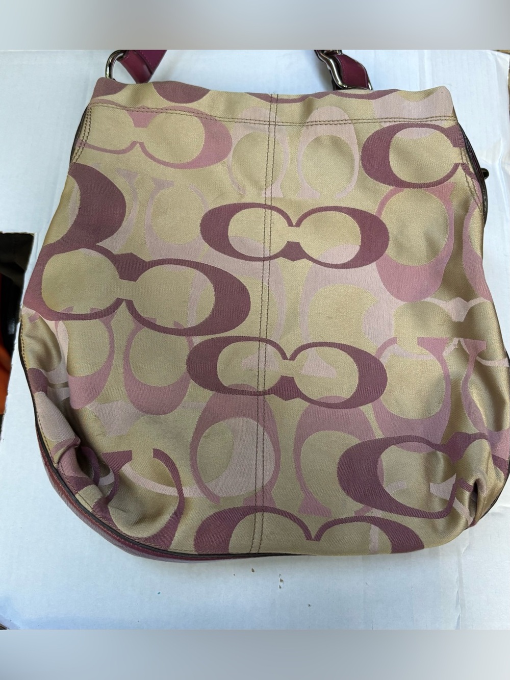 Vintage Coach Optic Signature Madison Shoulder Hobo Bag Pink Burgundy Purple Y2K
